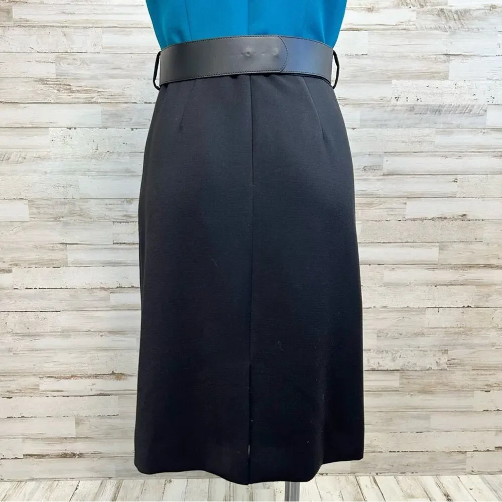 Tahari Arthur S Levine Short Sleeve Belted Dress Size 4 Teal Black Two Tone - Picture 10 of 14